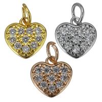 Brass Heart Pendants, plated, micro pave cubic zirconia, more colors for choice, nickel, lead & cadmium free, 10x10x1.5mm, Hole:Approx 3.5mm, 30PCs/Lot, Sold By Lot