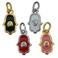 Cubic Zirconia Micro Pave Brass Pendant Hamsa plated & micro pave cubic zirconia & enamel nickel lead & cadmium free Approx 3.5mm Sold By Lot
