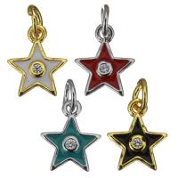 Cubic Zirconia Micro Pave Brass Pendant, Star, plated, different styles for choice & micro pave cubic zirconia & enamel, more colors for choice, nickel, lead & cadmium free, 9x11x3mm, Hole:Approx 3.5mm, 30PCs/Lot, Sold By Lot