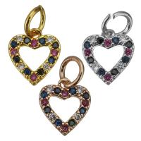 Brass Heart Pendants, plated, micro pave cubic zirconia, more colors for choice, nickel, lead & cadmium free, 10x11x2mm, Hole:Approx 4mm, 30PCs/Lot, Sold By Lot