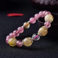 Bracelets quartz, Strawberry Quartz, avec laiton, Placage de couleur argentée, pour femme & avec strass, 80-110mm, Vendu par brin