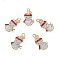 Tibetan Style Christmas Pendants, Snowman, gold color plated, Christmas Design & enamel, nickel, lead & cadmium free, 23x14x2mm, Hole:Approx 2mm, Approx 100PCs/Bag, Sold By Bag