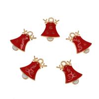 Sinkkiseos Christmas riipukset, Christmas Bell, kullan väri kullattu, Joulun suunnittelu & emali, punainen, nikkeli, lyijy ja kadmium vapaa, 20x14x3mm, Reikä:N. 1.5mm, N. 50PC/laukku, Myymät laukku