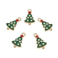 Tibetan Style Christmas Pendants, Christmas Tree, gold color plated, Christmas Design & enamel, green, nickel, lead & cadmium free, 21x12x2mm, Hole:Approx 2mm, Approx 50PCs/Bag, Sold By Bag