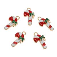 Tibetan Style Christmas Pendants, Christmas Candy Cane, gold color plated, Christmas Design & enamel, nickel, lead & cadmium free, 21x11x3mm, Hole:Approx 1.5mm, Approx 50PCs/Bag, Sold By Bag