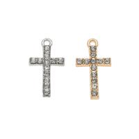 Tibetan Style Cross Pendants, plated, with rhinestone, more colors for choice, nickel, lead & cadmium free, 27x14x2mm, Hole:Approx 1.5mm, Approx 100PCs/Bag, Sold By Bag