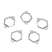 Tibetan Style Connector, Hexagon, platinum color plated, 1/1 loop, nickel, lead & cadmium free, 20x16x1.50mm, Hole:Approx 1.5mm, Approx 100PCs/Bag, Sold By Bag