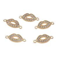 Tibetan Style Connector, Lip, gold color plated, with rhinestone & 1/1 loop, nickel, lead & cadmium free, 25x11x2mm, Hole:Approx 1mm, Approx 50PCs/Bag, Sold By Bag