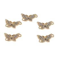 Animal Tibetan Style Connector, Butterfly, gold color plated, enamel & with rhinestone & 1/1 loop, nickel, lead & cadmium free, 20x10x2mm, Hole:Approx 1mm, Approx 50PCs/Bag, Sold By Bag