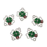 Tibetan Style, Four Leaf Clover, platinum color plated, enamel & with rhinestone & 1/1 loop, nickel, lead & cadmium free, 20x15x2mm, Hole:Approx 1.5mm, Approx 50PCs/Bag, Sold By Bag