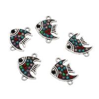 Animal Tibetan Style Connector, with Resin, Fish, antique silver color plated, with rhinestone & 1/1 loop, mixed colors, nickel, lead & cadmium free, 22x19x2.50mm, Hole:Approx 1.5mm, Approx 50PCs/Bag, Sold By Bag