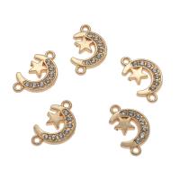Tibetan Style, Moon and Star, gold color plated, with rhinestone & 1/1 loop, nickel, lead & cadmium free, 19x12x2mm, Hole:Approx 1.5mm, Approx 50PCs/Bag, Sold By Bag