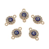Tibetan Style Connector, Flat Round, gold color plated, enamel & with rhinestone & 1/1 loop, blue, nickel, lead & cadmium free, 18x11x3mm, Hole:Approx 1.5mm, Approx 50PCs/Bag, Sold By Bag