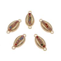 Tibetan Style Connector, Shell, gold color plated, with rhinestone & 1/1 loop, mixed colors, nickel, lead & cadmium free, 20x9x3.50mm, Hole:Approx 1mm, Approx 50PCs/Bag, Sold By Bag