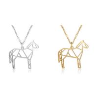 Stainless Steel Jewelry Necklace, Horse, polished, oval chain & for woman & hollow, more colors for choice, 21x34mm, Length:Approx 17.72 Inch, 5Strands/Lot, Sold By Lot