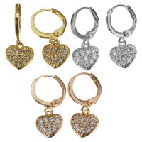 Brass Huggie Hoop Drop Earring, Heart, plated, micro pave cubic zirconia & for woman, more colors for choice, nickel, lead & cadmium free, 23mm,10x10mm, 20Pairs/Lot, Sold By Lot