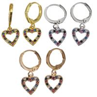 Brass Huggie Hoop Drop Earring, Heart, plated, micro pave cubic zirconia & for woman, more colors for choice, nickel, lead & cadmium free, 25mm,10x11mm, 20Pairs/Lot, Sold By Lot
