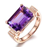 Circón cúbico anillo de latón, metal, chapado en color rosa dorada, diverso tamaño para la opción & para mujer, Púrpura, libre de níquel, plomo & cadmio, Vendido por UD