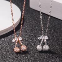 925 Sterling Silver Necklaces, Cherry, plated, for woman & with rhinestone, more colors for choice, 20mm, Length:Approx 20 , Sold By PC