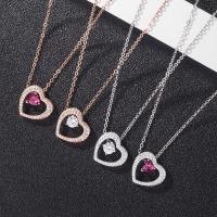 925 Sterling Silver Necklaces, Heart, plated, for woman & with rhinestone, more colors for choice, Length:Approx 20 Inch, Sold By PC