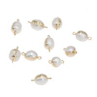 Freshwater Pearl Connector, with Brass, Potato, gold color plated, 1/1 loop, white, 18x10x10mm, Hole:Approx 2mm, Approx 5PCs/Bag, Sold By Bag