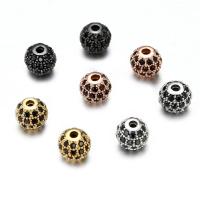 Befestigte Zirkonia Perlen, Messing, rund, plattiert, Micro pave Zirkonia, keine, frei von Nickel, Blei & Kadmium, 8x8mm, Bohrung:ca. 1mm, 5PCs/Menge, verkauft von Menge