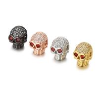 Cubic Zirconia Micro Pave Brass Beads, Skull, plated, vintage & micro pave cubic zirconia, more colors for choice, nickel, lead & cadmium free, 10x14mm, Hole:Approx 2mm, 5PCs/Lot, Sold By Lot