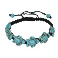 turquoise synthétique bracelet, avec corde en nylon, tortue, fait à la main, bijoux de mode & unisexe, vert, 19x13mm, Longueur:Environ 5.91-9.85 pouce, 2Strandstoron/lot, Vendu par lot