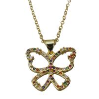 Stainless Steel Jewelry Necklace with 2Inch extender chain Butterfly gold color plated oval chain & micro pave cubic zirconia & for woman 1.5mm Sold Per Approx 17.5 Inch Strand
