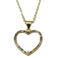 Collier de bijoux en acier inoxydable, avec 1.5Inch chaînes de rallonge, coeur, Placage de couleur d'or, chaîne ovale & pavé de micro zircon & pour femme, 18x18.5mm,1.5mm, Vendu par Environ 17.5 pouce brin