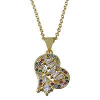 Stainless Steel Jewelry Necklace, with 1.5Inch extender chain, Heart, gold color plated, oval chain & micro pave cubic zirconia & for woman, 15x20.5mm,1.5mm, Sold Per Approx 17.5 Inch Strand