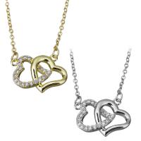 Stainless Steel Jewelry Necklace, with 2Inch extender chain, Heart, plated, oval chain & micro pave cubic zirconia & for woman, more colors for choice, 18x13.5mm,1.5mm, Sold Per Approx 19 Inch Strand