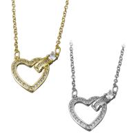 Stainless Steel Jewelry Necklace, with 2Inch extender chain, Heart, plated, oval chain & micro pave cubic zirconia & for woman, more colors for choice, 18x15mm,1.5mm, Sold Per Approx 19 Inch Strand