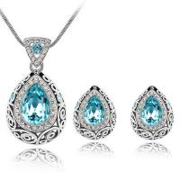 Tibetan Style Jewelry Sets, Stud Earring & necklace, Teardrop, silver color plated, 2 pieces & fashion jewelry & for woman & with rhinestone & hollow, nickel, lead & cadmium free, 15*20mm, Sold By Bag