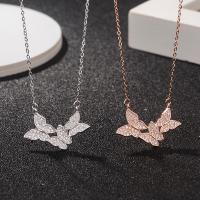 925 Sterling Silver Necklaces, Butterfly, plated, fashion jewelry & for woman & with rhinestone, more colors for choice, Length:Approx 20 Inch, Sold By PC