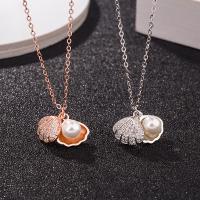 925 Sterling Silver Necklaces, with Shell Pearl, plated, for woman & with rhinestone, more colors for choice, 20mm, Length:Approx 20 Inch, Sold By PC