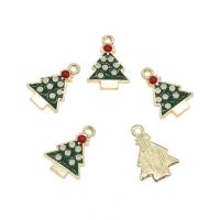 Tibetan Style Christmas Pendants, Christmas Tree, gold color plated, Christmas Design & enamel, nickel, lead & cadmium free, 20x14x2mm, Hole:Approx 1.5mm, Approx 100PCs/Bag, Sold By Bag