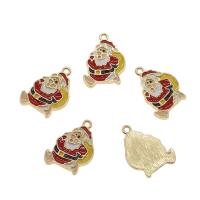 Tibetan Style Christmas Pendants, Santa Claus, gold color plated, Christmas Design & enamel, nickel, lead & cadmium free, 24x15x2mm, Hole:Approx 1.5mm, Approx 100PCs/Bag, Sold By Bag
