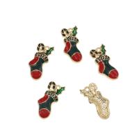 Tibetan Style Christmas Pendants, Christmas Sock, gold color plated, Christmas Design & enamel, nickel, lead & cadmium free, 21x9.50x3.50mm, Hole:Approx 1mm, Approx 100PCs/Bag, Sold By Bag