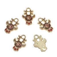 Tibetan Style Christmas Pendants, Christmas Reindeer, gold color plated, Christmas Design & enamel, nickel, lead & cadmium free, 20x14x2mm, Hole:Approx 2.5mm, Approx 100PCs/Bag, Sold By Bag