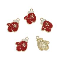 Tibetan Style Christmas Pendants, Christmas Glove, gold color plated, Christmas Design & enamel, red, nickel, lead & cadmium free, 21x15.50x3mm, Hole:Approx 1.5mm, Approx 100PCs/Bag, Sold By Bag