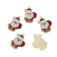 Tibetan Style Christmas Pendants, Santa Claus, gold color plated, enamel, nickel, lead & cadmium free, 22.50x16.50x2mm, Hole:Approx 1.5mm, Approx 100PCs/Bag, Sold By Bag