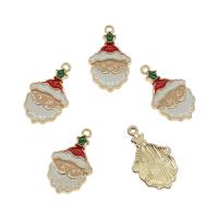Tibetan Style Christmas Pendants, Santa Claus, gold color plated, enamel, nickel, lead & cadmium free, 23.50x14x2.50mm, Hole:Approx 1mm, Approx 100PCs/Bag, Sold By Bag