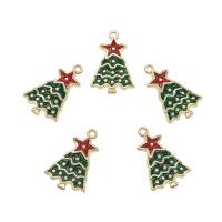 Tibetan Style Christmas Pendants, Christmas Tree, gold color plated, enamel, nickel, lead & cadmium free, 24.50x15.50x2.50mm, Hole:Approx 1.5mm, Approx 100PCs/Bag, Sold By Bag