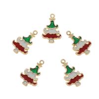 Tibetan Style Christmas Pendants, Christmas Tree, gold color plated, Christmas Design & enamel, nickel, lead & cadmium free, 19x12x2mm, Hole:Approx 1mm, Approx 100PCs/Bag, Sold By Bag