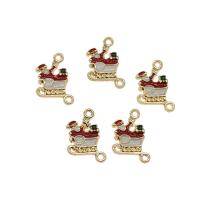 Tibetan Style Christmas Pendants, Christmas Sleigh, gold color plated, Christmas Design & enamel, nickel, lead & cadmium free, 22x14x2.50mm, Hole:Approx 1.5mm, Approx 100PCs/Bag, Sold By Bag