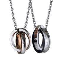 Titanium Steel Couple Necklace oval chain & with rhinestone Sold Per Approx 15 Inch Strand
