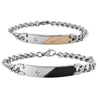Couple Bracelet and Bangle, Titanium Steel, with 4.5cm extender chain, twist oval chain & with rhinestone, more colors for choice, 52x10mm,48x8mm, Sold Per Approx 7.49 Inch, Approx 6.70 Inch Strand