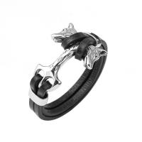 Titanium Steel Bracelet with PU Leather Wolf fashion jewelry & Unisex black Sold By PC