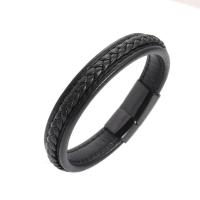 Titanium Steel Bracelet, with PU Leather, fashion jewelry & Unisex & different size for choice, black, Sold By PC